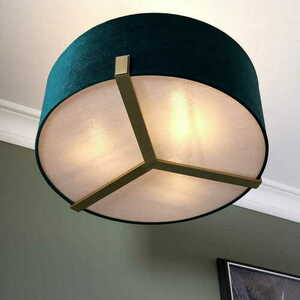 Hayfield 3-Light Brass Green Fabric Pendant Light Endon 95839 small 5