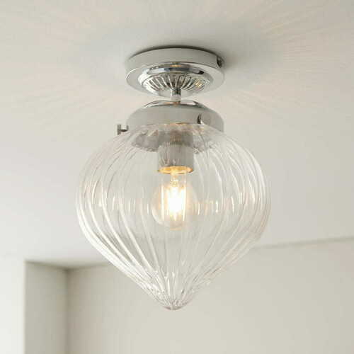 Check Endon Cheston 96489 Chrome and Clear Ribbed Glass Bathroom Ceiling Light, E27, IP44, 24 cm