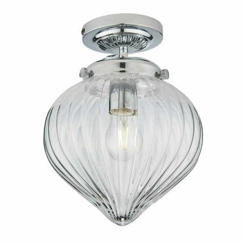 Check Endon Cheston 96489 Chrome and Clear Ribbed Glass Bathroom Ceiling Light, E27, IP44, 24 cm