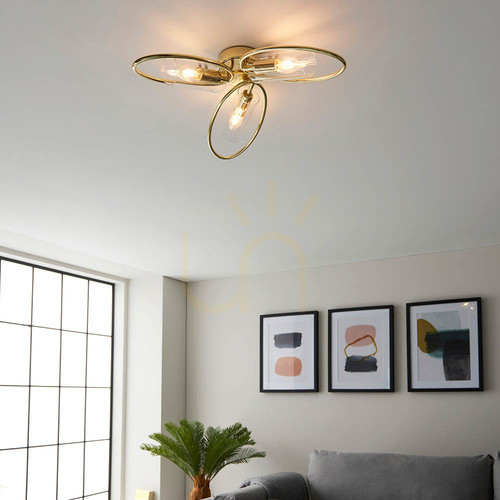 Check Endon Amari Brass Glass 3-Light Ceiling Light 97228