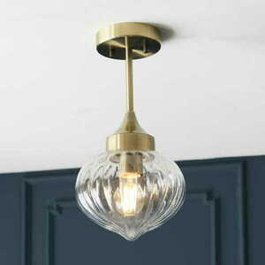 Endon Addington 97684 semi-flush ceiling light, antique brass, clear ribbed glass, E27, Ø20 cm small 1