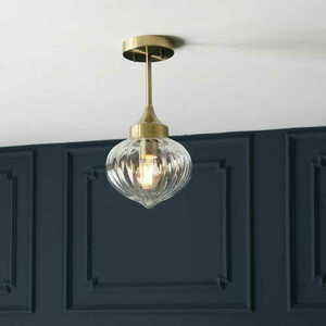 Endon Addington 97684 semi-flush ceiling light, antique brass, clear ribbed glass, E27, Ø20 cm small 2