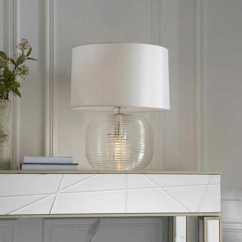 Check Endon Westcombe Standing Lamp 98086 White Glass Fabric E27 44.5cm