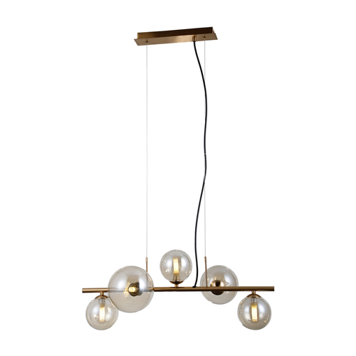 Check Italux Canello Brass Amber Glass 5-Light G9 Pendant Lamp PND-406007-5-HBR