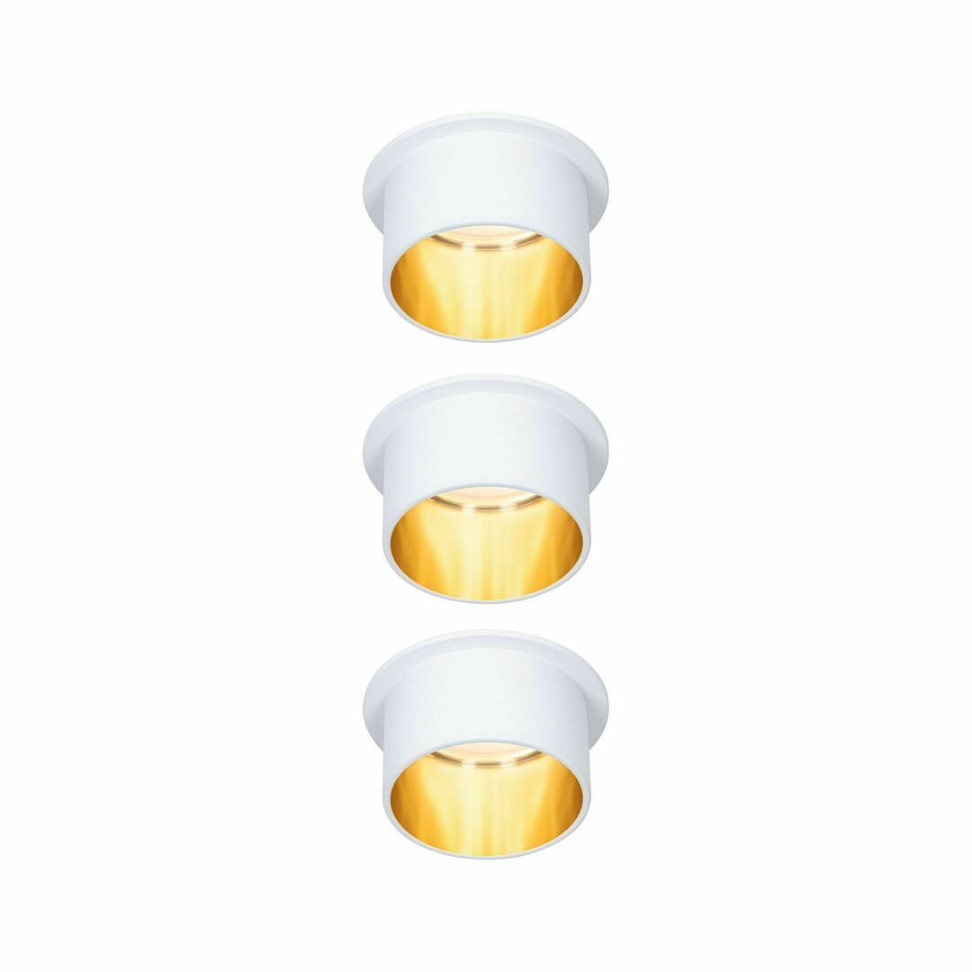 GIL COIN LED 3-STEP DIM recessed luminaire set of 3x6W 470lm 2700K IP44 230V matte white / gold