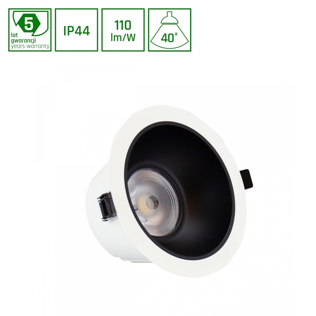 Orbito Downlight 14 27 Ww 230 V 40st Ip44 Ra90 Ugr<19 169 X95 Mm White/Black Mat Circle. Power Adjustment 5