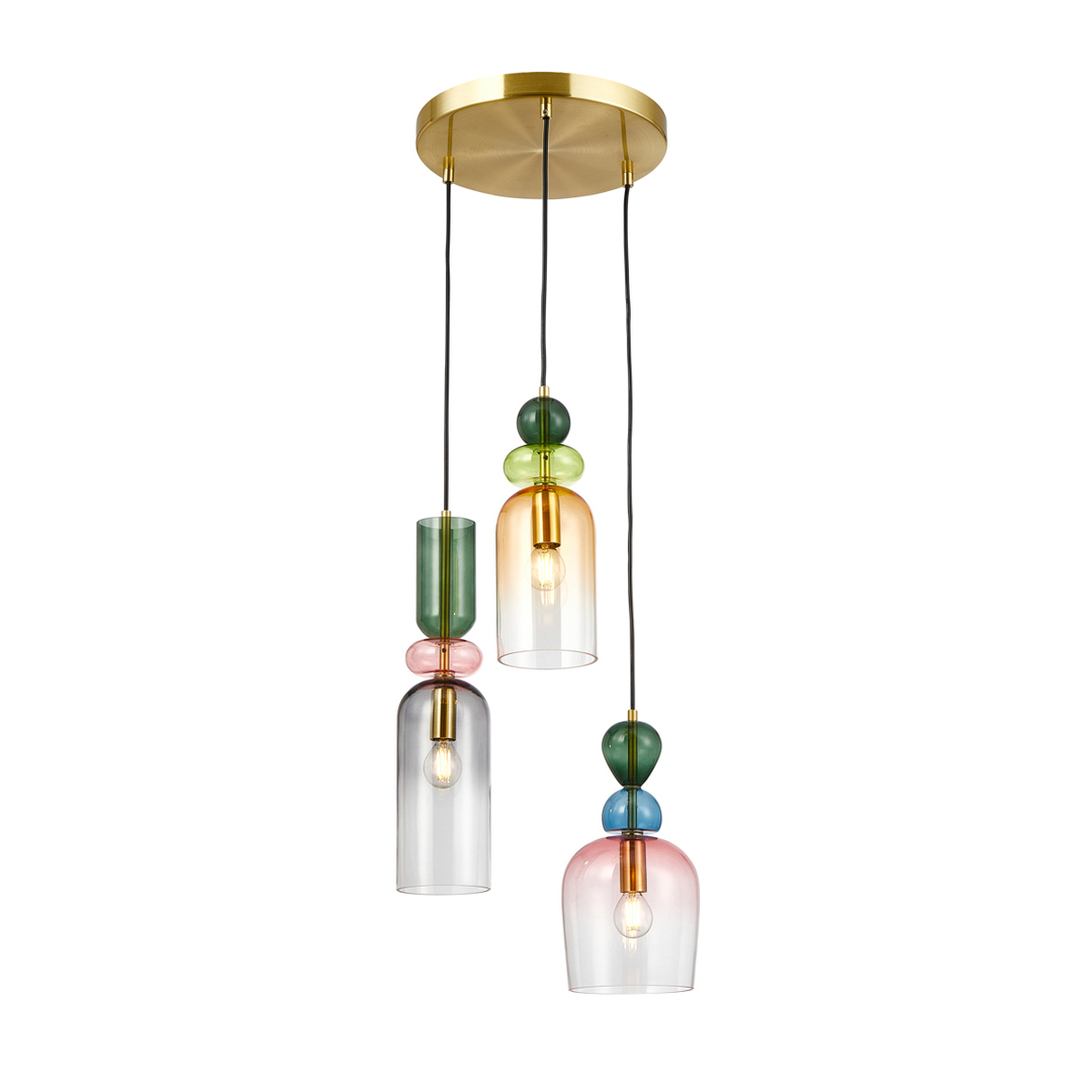 Italux Pendant Light Pink Green Blue Glass 3xE14 42cm PND-37462-3A-MC-GD