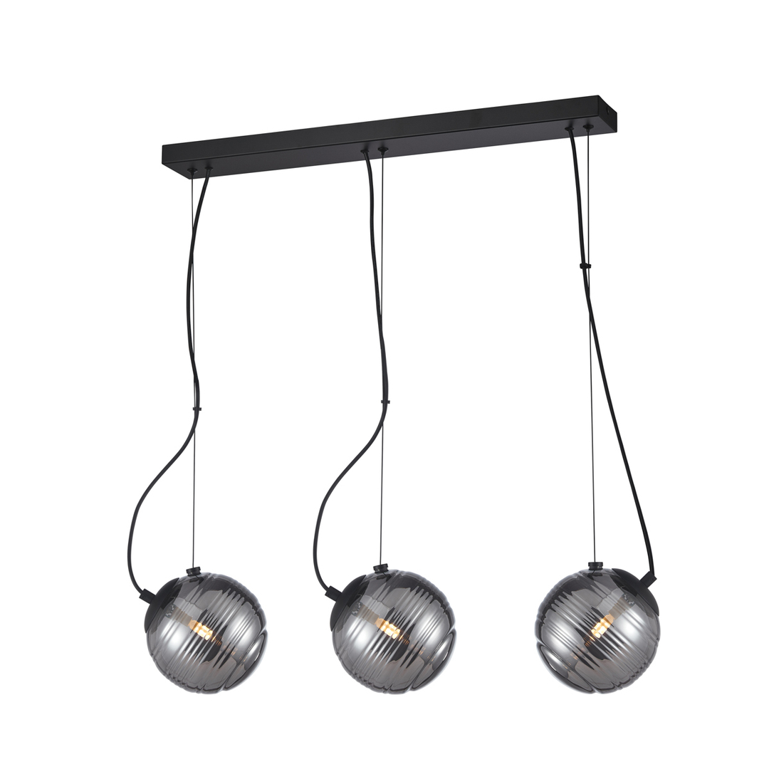 Italux Perona 3-Light Smoky Grey Glass Black Pendant Lamp PND-92389-3L-BK