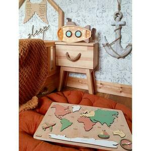 Wooden submarine lamp / orange - handmade small 12
