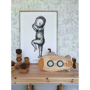 Wooden submarine lamp / orange - handmade small 8