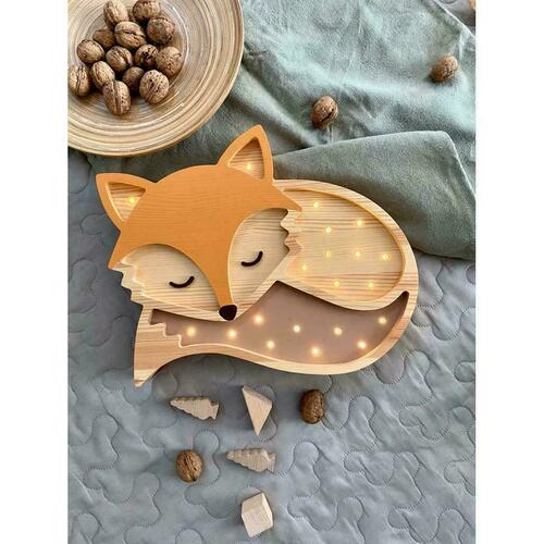Check Fox Wood children's room lamp - handmade