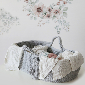 Happy Moses Moses basket crocheted cotton cord light grey 75 cm small 1
