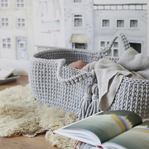 Happy Moses Moses basket crocheted cotton cord light grey 75 cm small 2