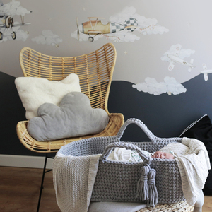 Happy Moses Moses basket crocheted cotton cord light grey 75 cm small 3