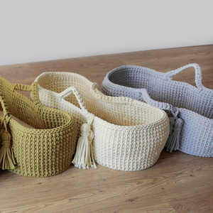 Happy Moses Moses basket crocheted cotton cord light grey 75 cm small 5