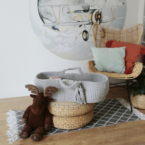 Happy Moses Moses basket crocheted cotton cord light grey 75 cm small 9