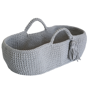Happy Moses Moses basket crocheted cotton cord light grey 75 cm small 0