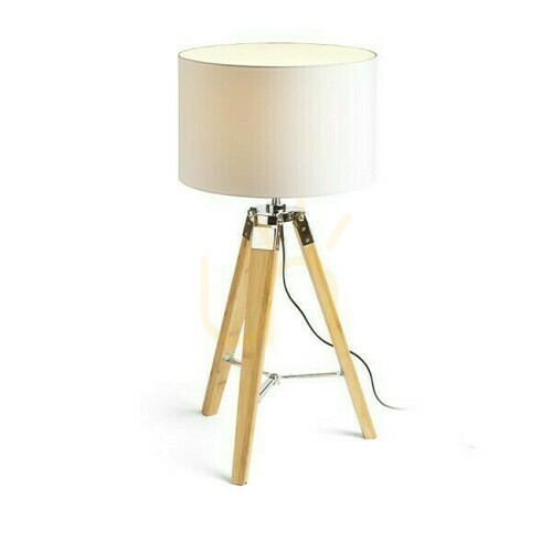 Check Rendl ALVIS/RON 40 White/Bamboo Table Lamp E27 15 W R14042
