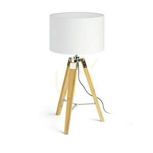 Check Rendl ALVIS/RON 40 White/Bamboo Table Lamp E27 15 W R14042