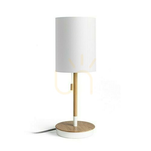 Check Keith/Ron Table Lamp 15/20 With Usb Polycotton White/Beech 230 V Led E27 7 W.