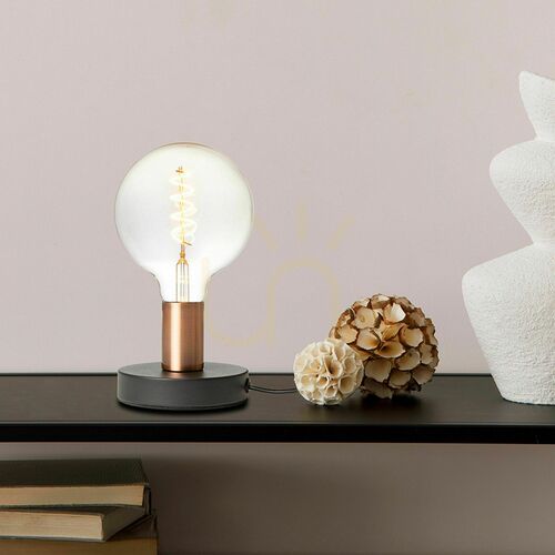 Check Rendl ALGOT R13907 table lamp – black, brushed copper finish, E27 LED 15 W
