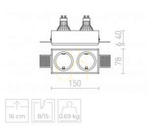 Quo R Ii Recessed Gypsum 230 V Gu10 2x35 W luminaire. small 4