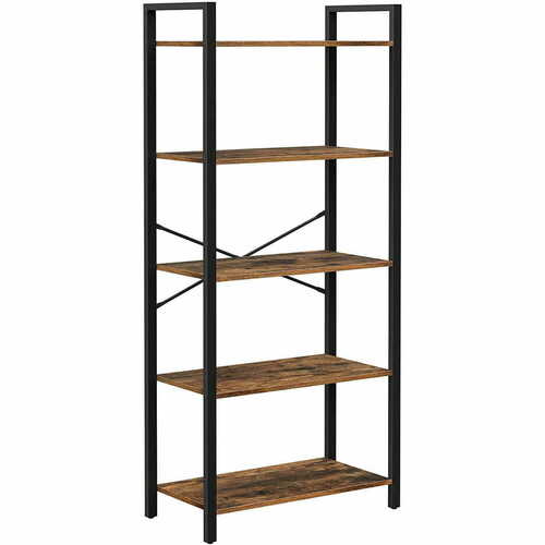 Check VASAGLE LLS061B01 5-Tier Bookcase, Rustic Brown and Black