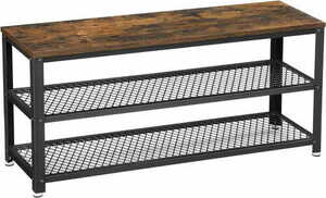 VASAGLE BRYCE Shoe Bench with 2 Mesh Shelves, 100 cm, Rustic Brown and Black – LBS078B01 small 0