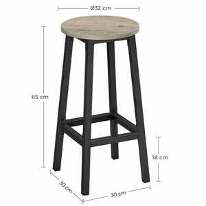 VASAGLE ALINRU LBC032B02 bar stools, set of 2, Ø 32 cm, 65 cm high, grey/black small 7