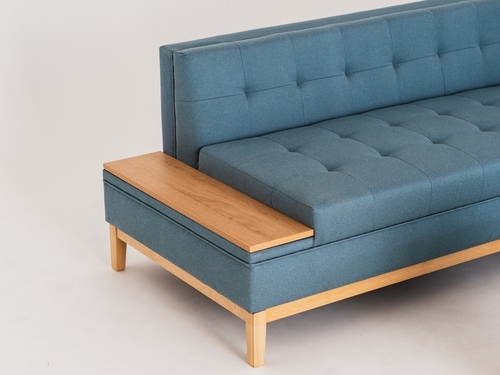 Check CustomForm by-TOM SHELF L left-hand corner sofa with shelf, topaz ML73, natural beech