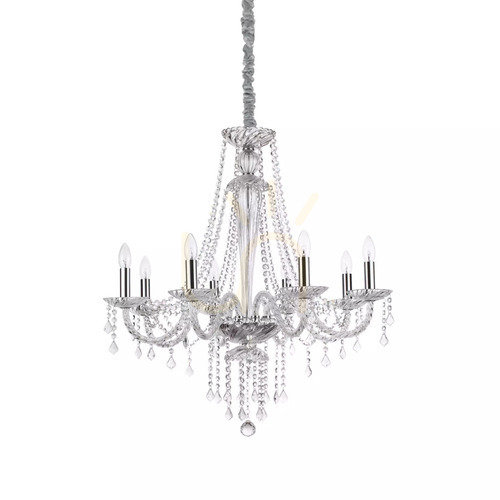 Check Pendant Light Ideallux Amadeus SP8 Transparent Crystal Glass 80 cm 168777