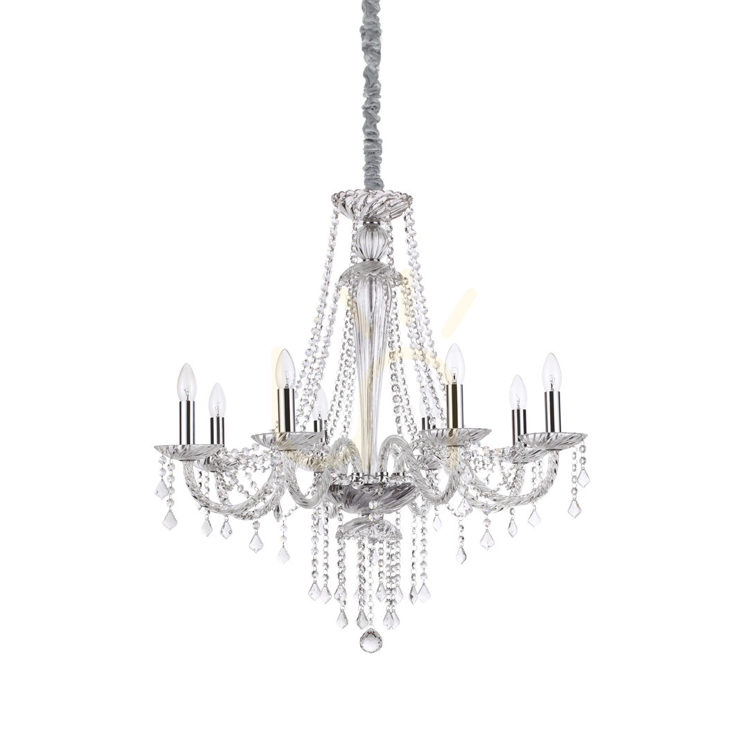 Pendelleuchte Ideallux Amadeus SP8 transparent Kristall Glas chrom 168777