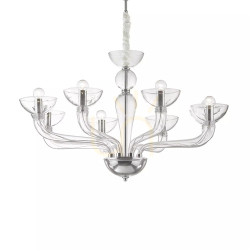 Check Pendant Light Ideallux Casanova SP8 Transparent 8-Light Chrome Glass 044255