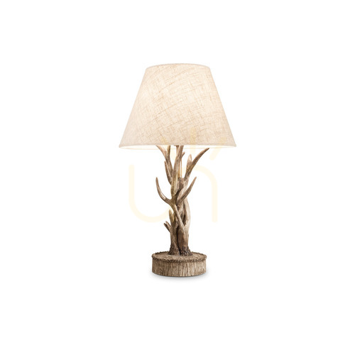 Check Table Lamp Ideallux Chalet TL1 Beige Wood Fabric 128207