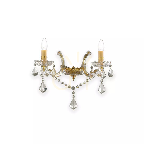 Check Wall Light Ideal Lux Florian AP2 Oro Brass Crystal Glass 2xE14 035659
