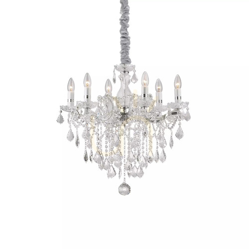 Check Pendant Light Ideallux Florian SP6 Cromo Chrome Crystal Glass 60 cm 035628