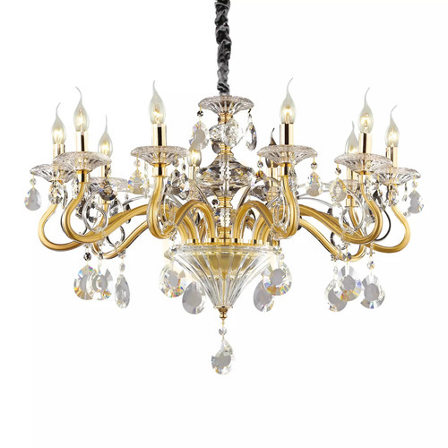 Check Pendant Light Ideal Lux Negresco SP10 Oro Gold Crystal Glass 85 cm 087771