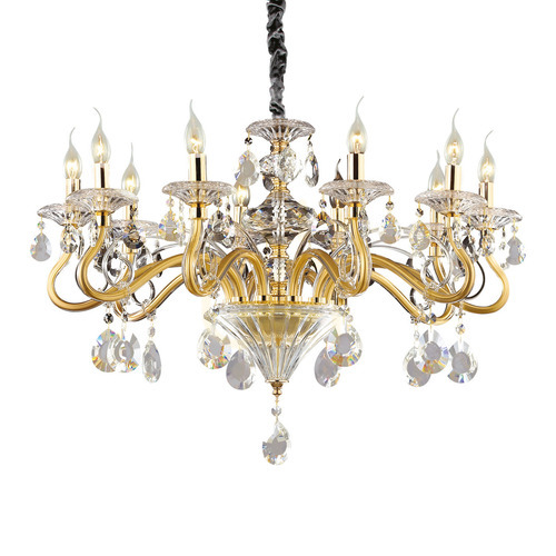 Check Pendant Light Ideal Lux Negresco SP10 Oro Gold Crystal Glass 85 cm 087771