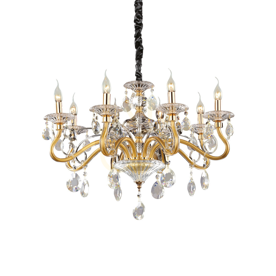 Pendelleuchte Ideallux Negresco SP8 Oro Gold Kristall Glas 8-flammig 087764