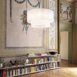 Pendant Light Ideallux Opera SP4 White Glass Fabric Crystal 50 cm 182179 small 1