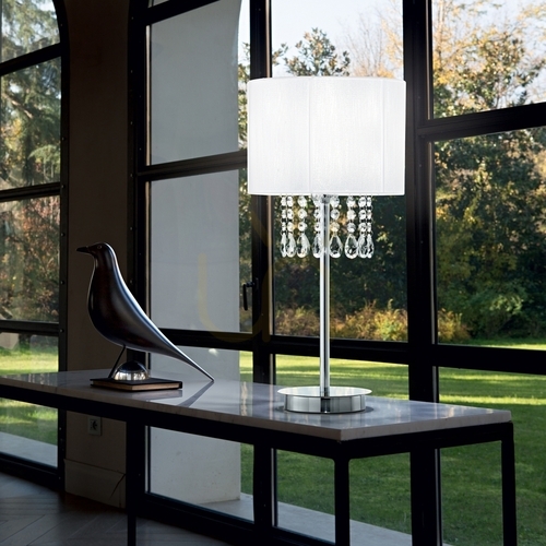 Check Table Lamp Ideal Lux Opera TL1 White Chrome Crystal Fabric E27 068305