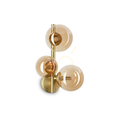 Check Wall Light Ideallux PERLAGE AP3 AMBRA Amber Brass Glass 3xG9 322742