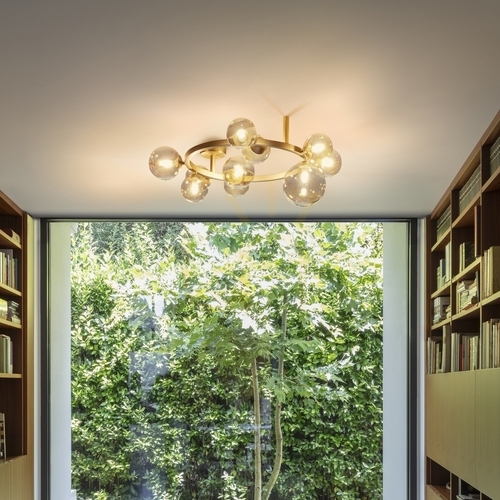 Check Plafon Ideallux PERLAGE PL10 AMBRA amber glass brass 70 cm 327808