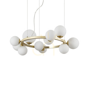 Pendant Light Ideallux Perlage SP11 Bianco White Glass Brass 73 cm 283807 small 0