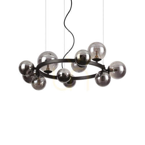 Check Pendant Light Ideal Lux Perlage SP11 Fume Smoke Glass Black 73 cm 271392