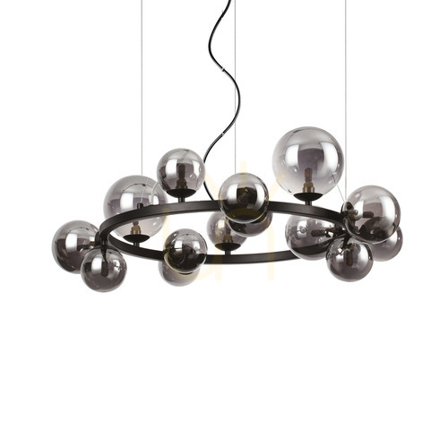 Check Pendant Light Ideal Lux Perlage SP14 Fume Glass Black 85 cm 271385