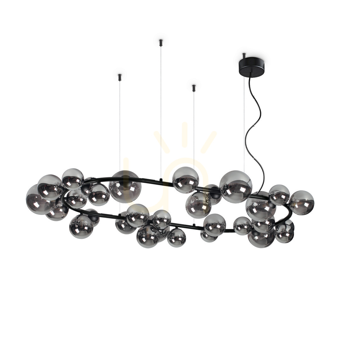 Pendant Light Ideal Lux Perlage SP30 Fume 30-Light Black Glass 296753