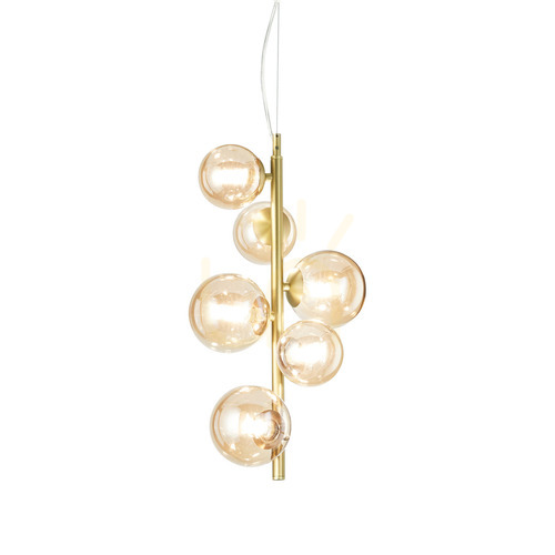 Check Pendant Light Ideallux Perlage SP6 Ambra Amber Glass Brass 6-Light 317793