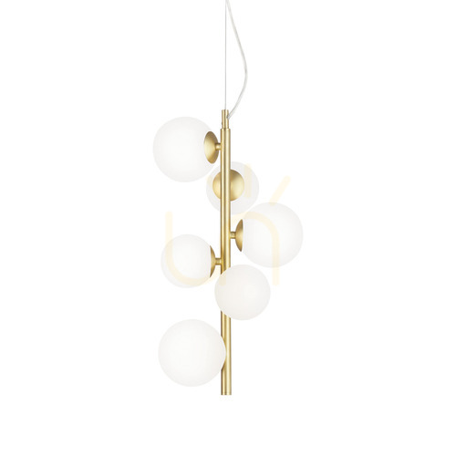 Check Pendant Light Ideal Lux Perlage SP6 Bianco White 6-Light Brass Glass 283821