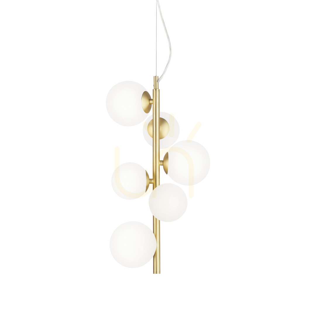 Pendant Light Ideal Lux Perlage SP6 Bianco White 6-Light Brass Glass 283821